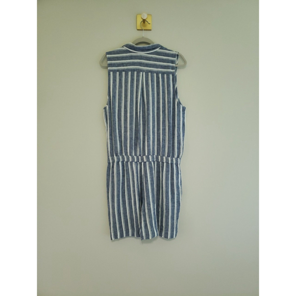 Loft NWT Shorts Romper 10 Striped Blue Linen Blend Drawstring Pockets Coastal - Picture 6 of 16